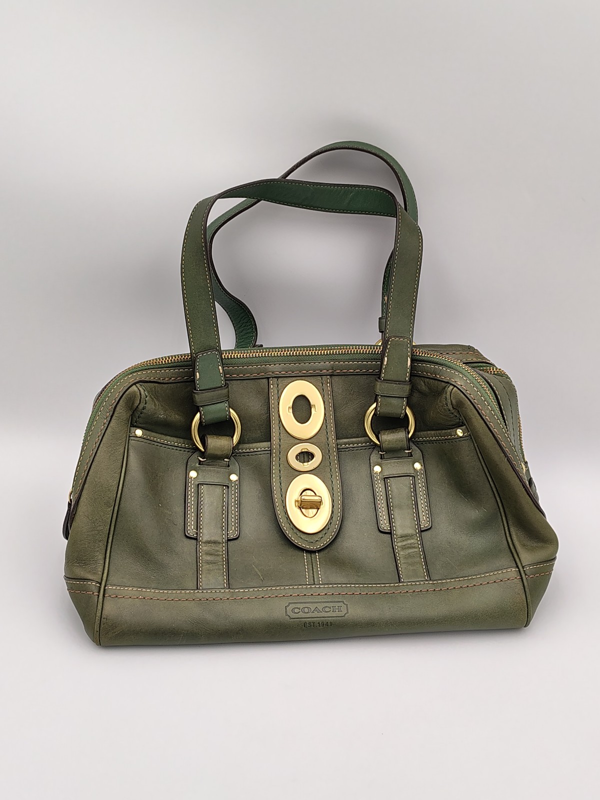 Coach Green Turnlock Leather Satchel With | Mercari