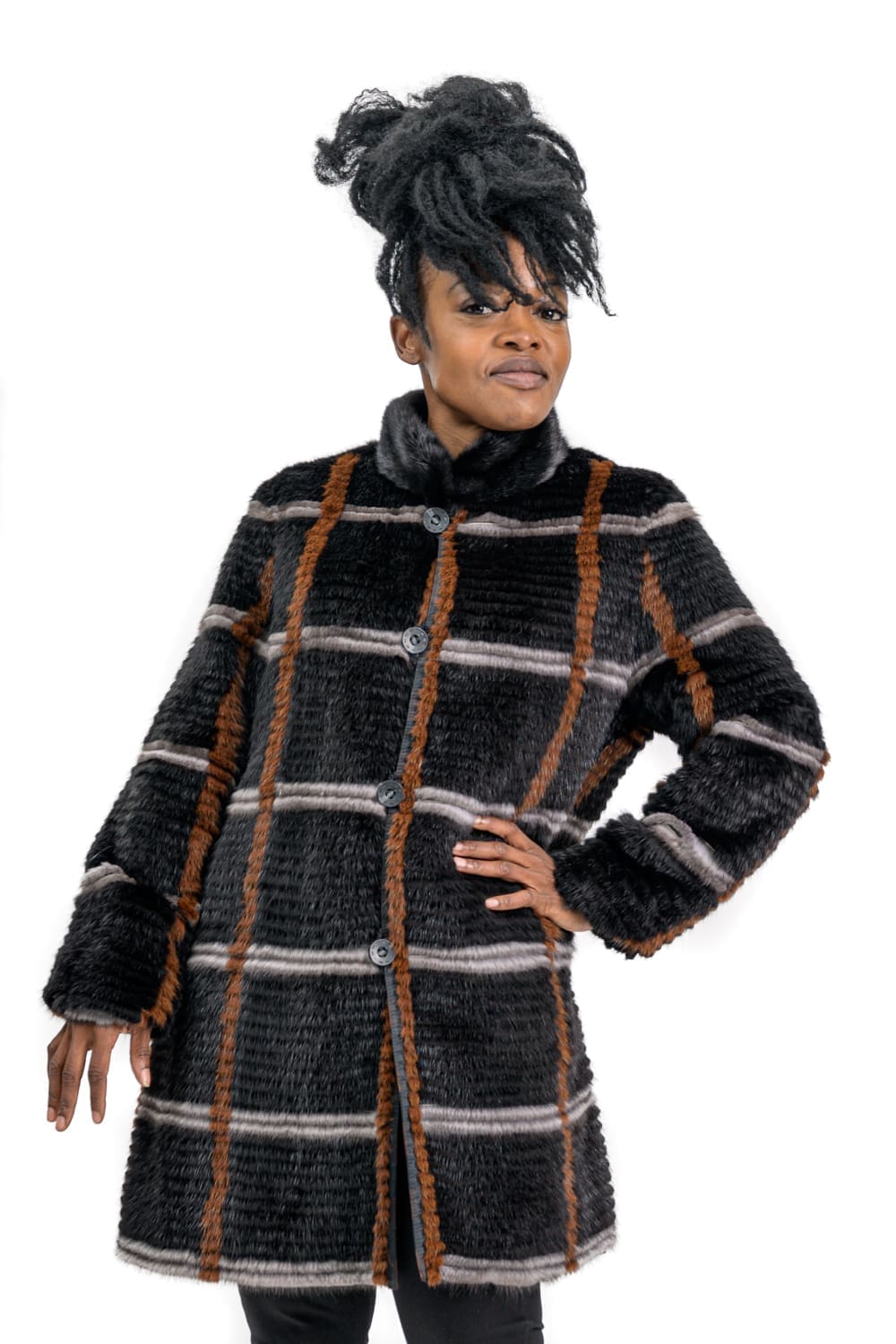 Black dyed Sheared Beaver 30” Zip Jacket with Detachable Full