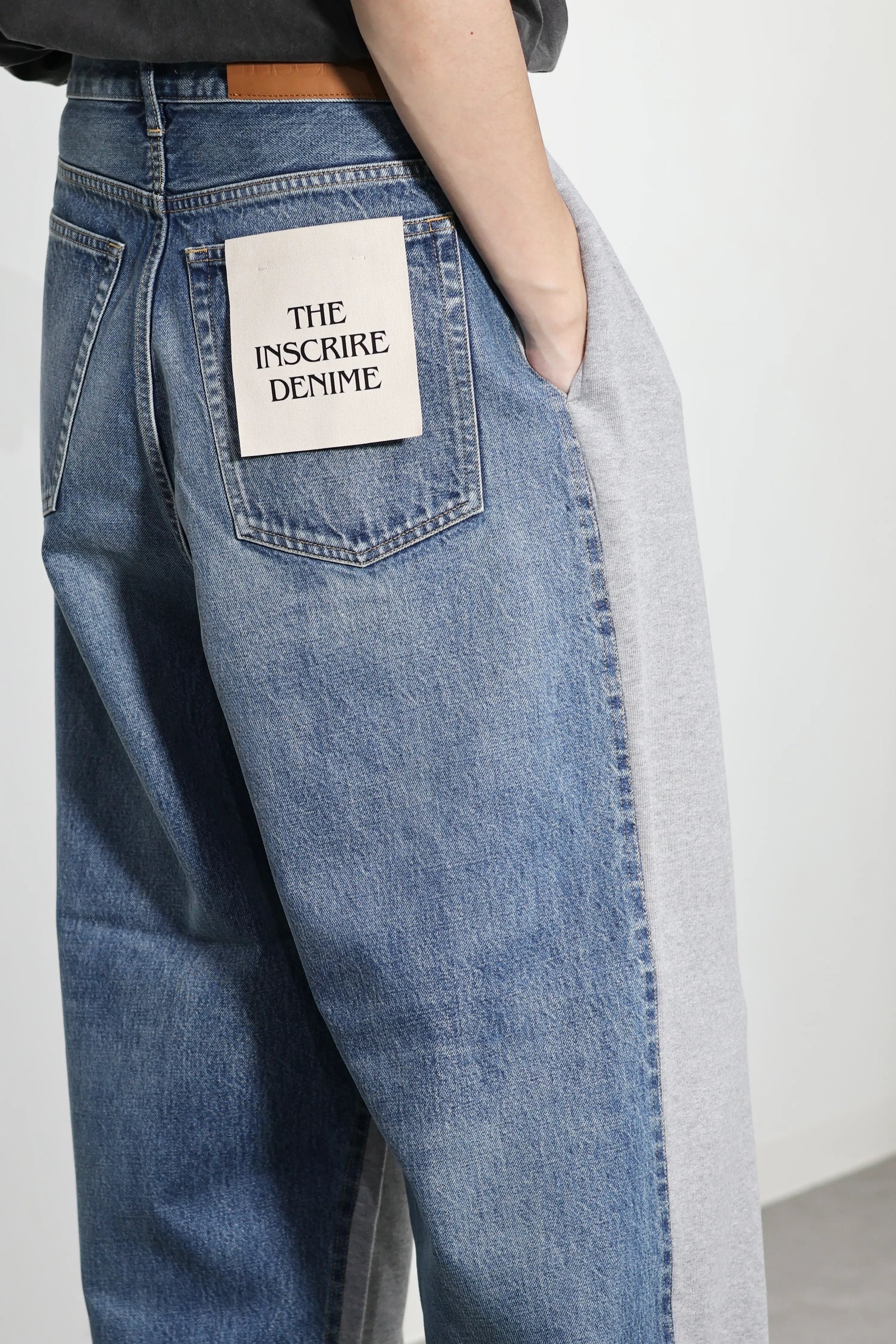 INSCRIRE - Hybrid Sweat Denim Pants - BLUE USED × LT.GREY – un