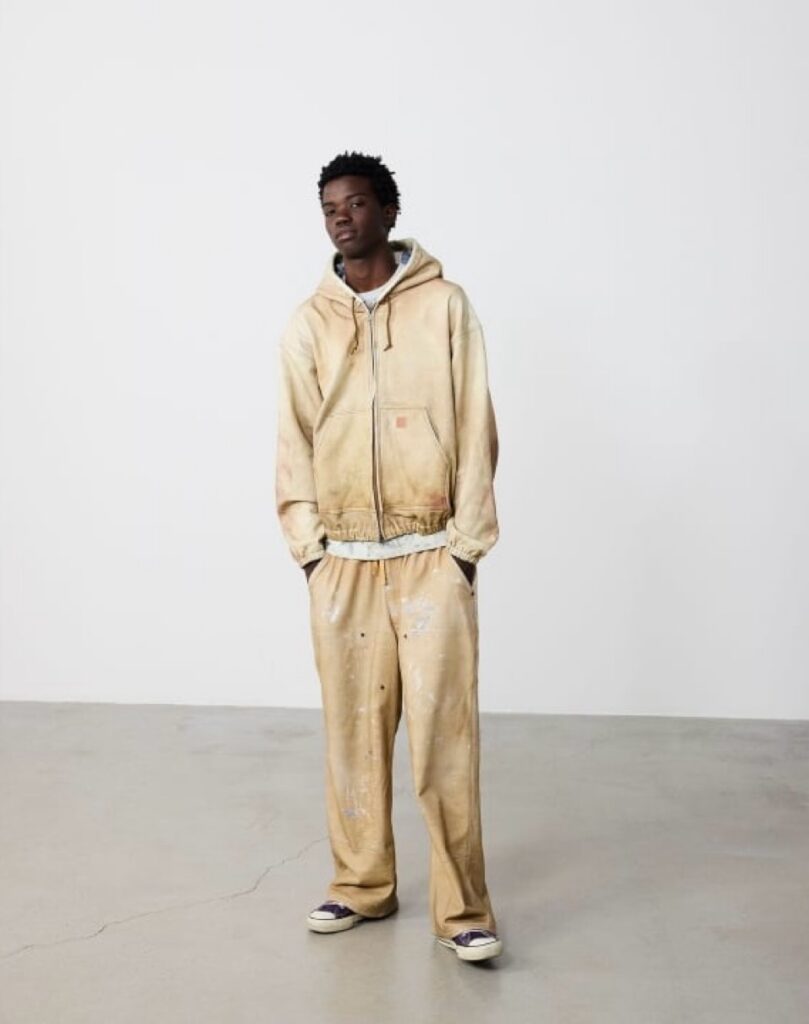 BEAMS 26SS 騙し絵プリントで表現したダブルニー風スウェットパンツ