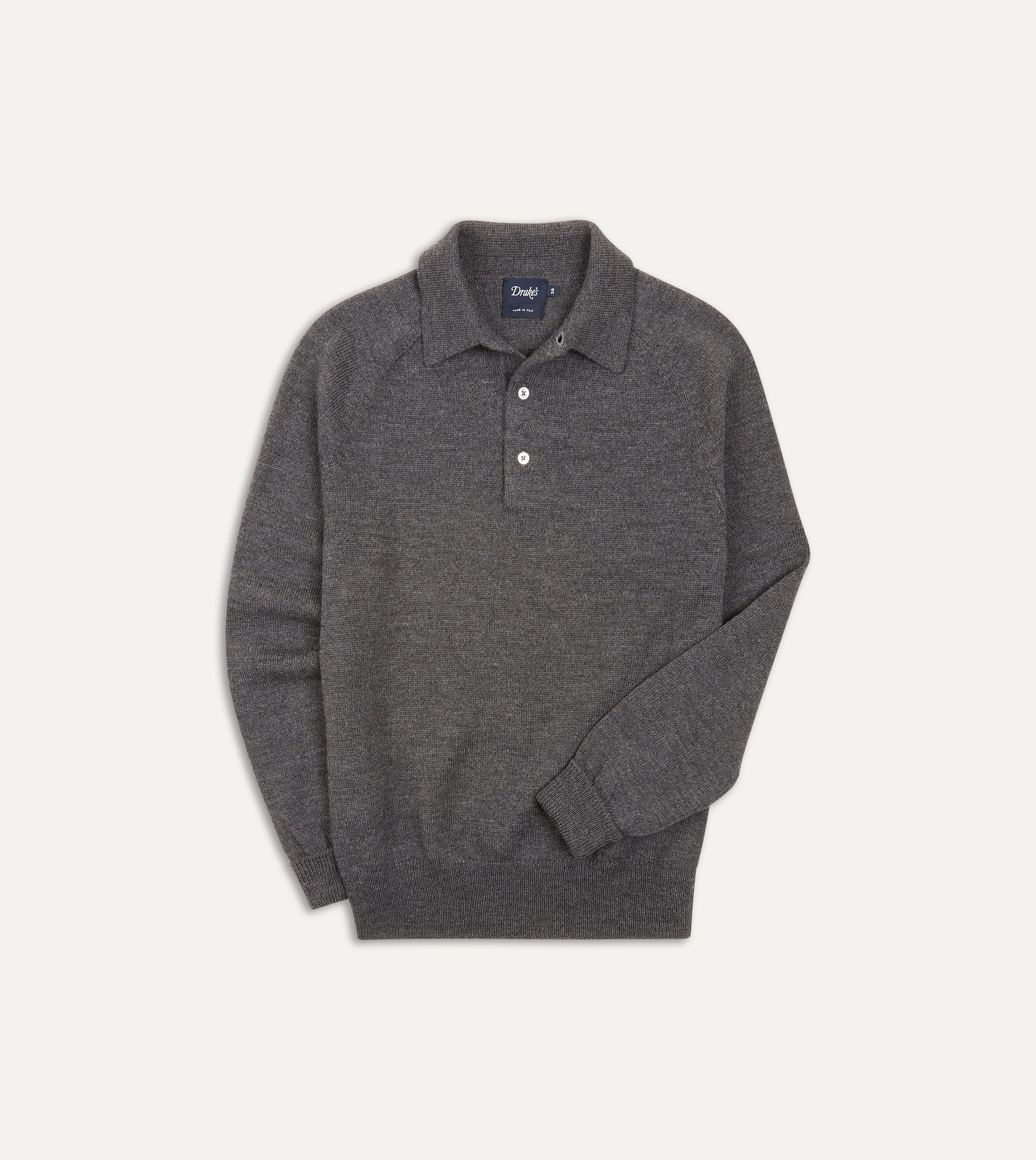 Grey Merino Wool Knitted Polo – Drakes US