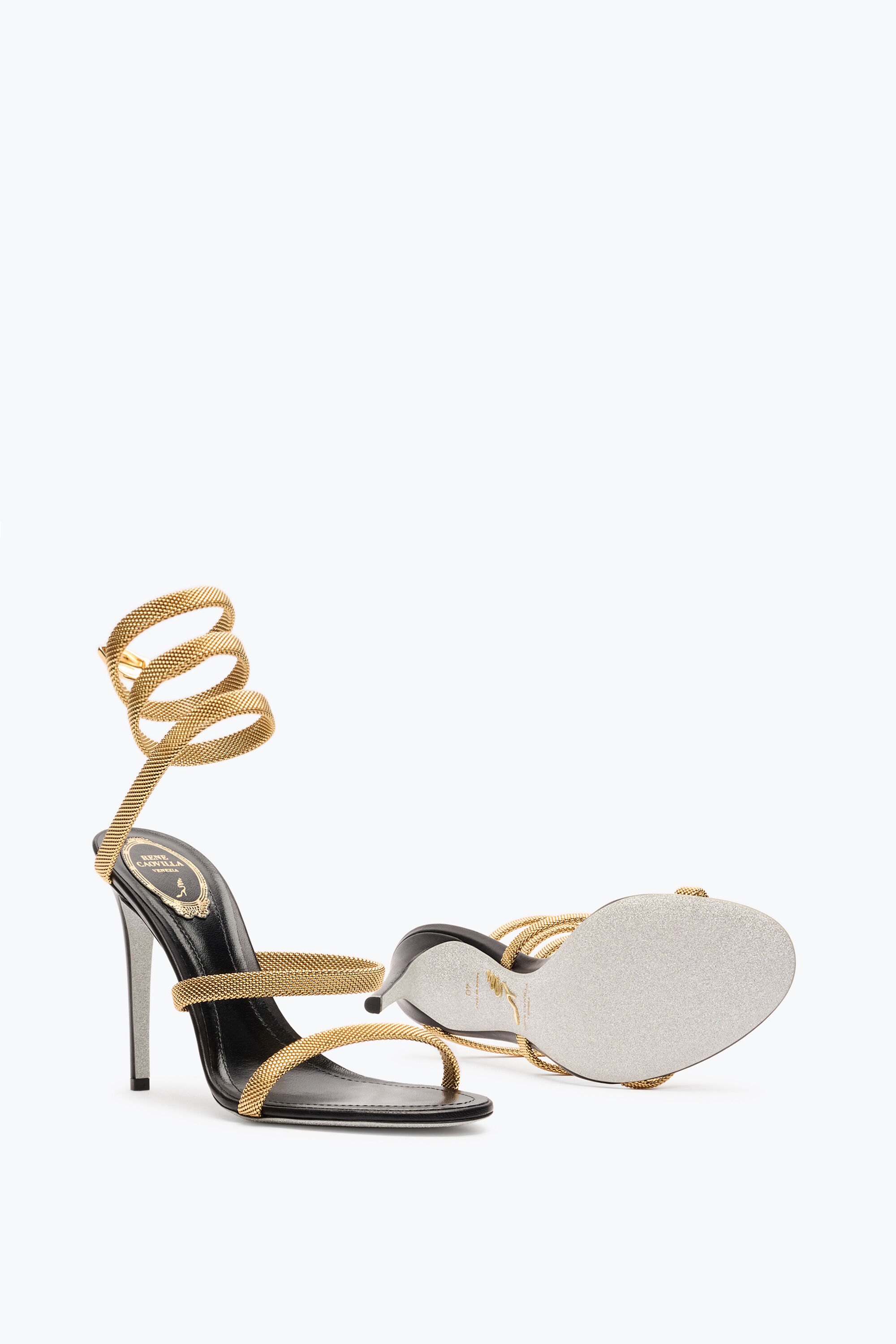 Jeweled TRIGOLD CLEO BLACK-GOLD SANDAL 105 | Rene Caovilla®
