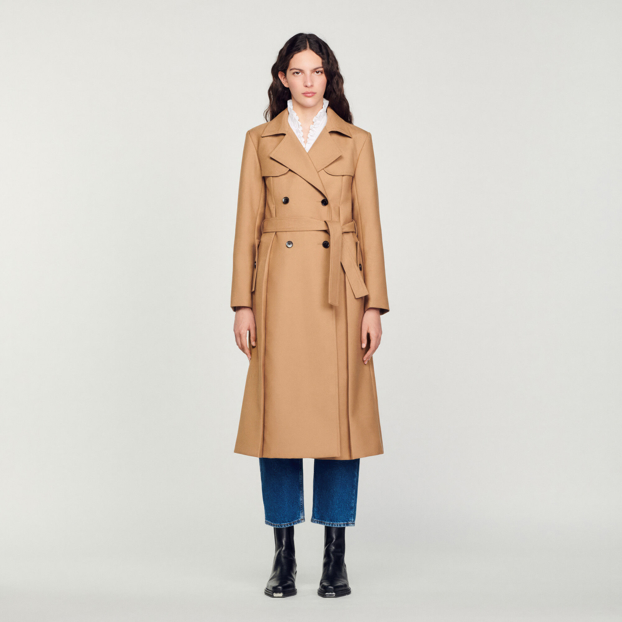 sandro paris コート sandro ベージュ ロングコート ベルト付き