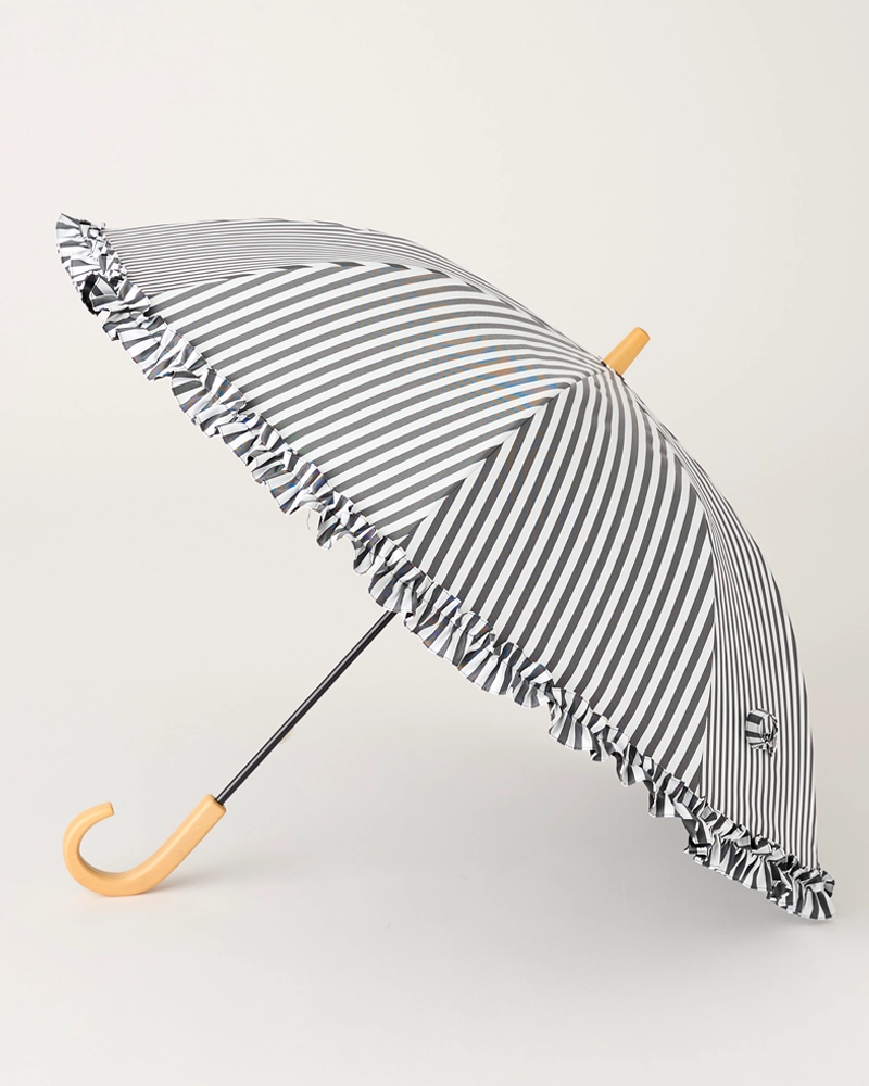 Sサイズ フリル / 白黒ストライプ | 完全遮光日傘｜サンバリア100