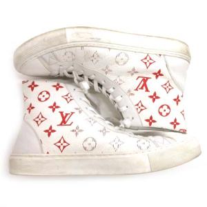 タトゥー・ライン レザー ハイカットスニーカー モノグラム 8 白 赤