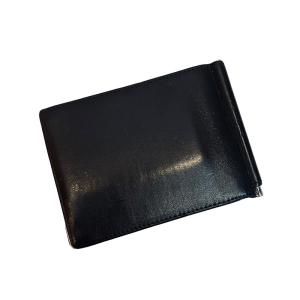 マネークリップ 二つ折り財布 レザー ビジネス 薄型 フランス製 黒