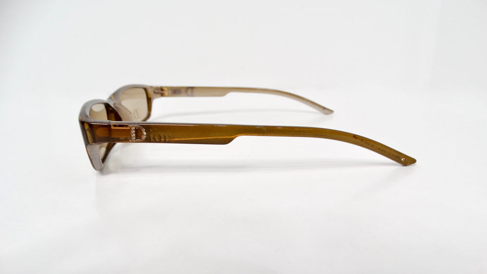 1990s Christian Dior Brown Rectangular Sunglasses With Rhinestones