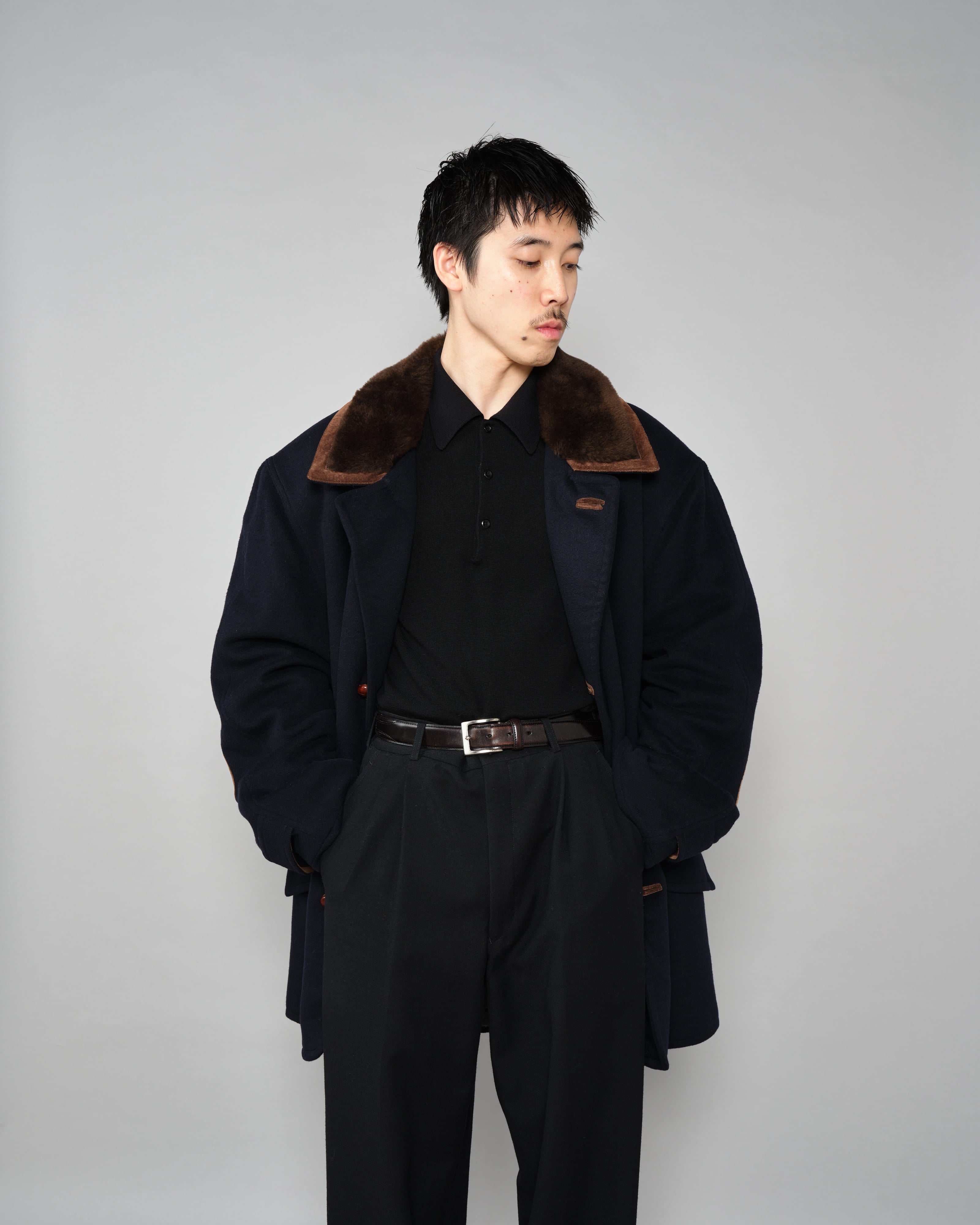 80's] Old GUCCI Fur Collar Cashmere Jacket Size.52