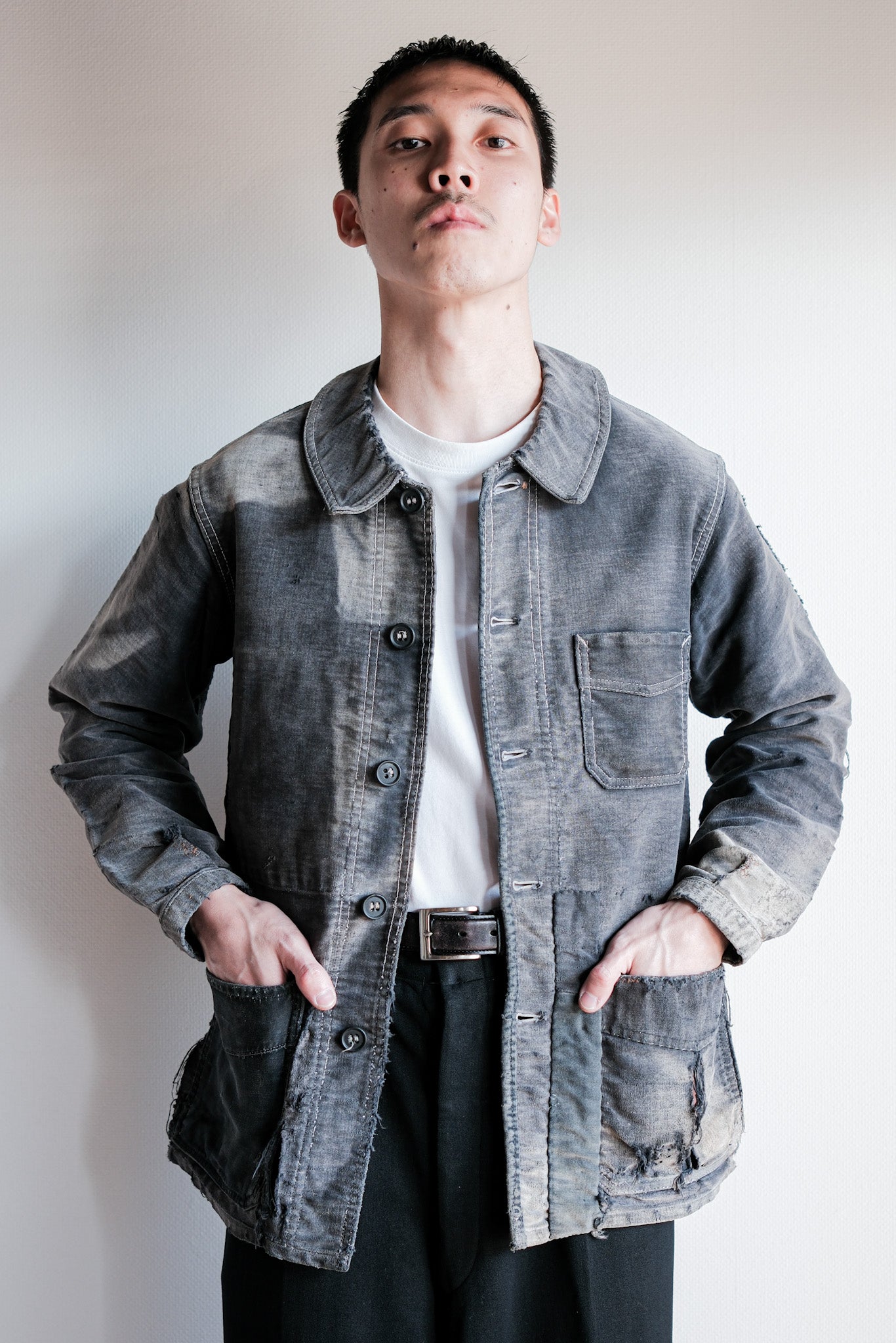 40's】French Vintage Black Moleskin Work Jacket 