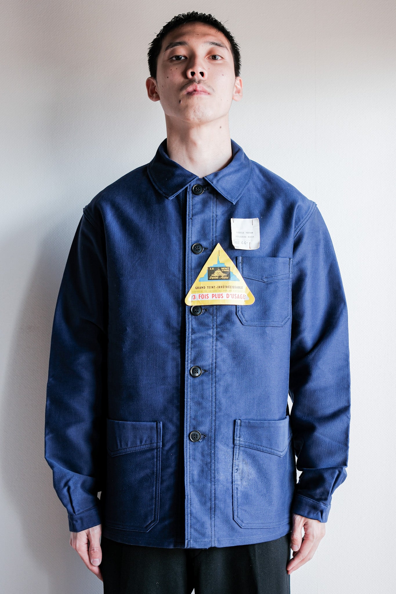 50's】French Vintage Blue Moleskin Work Jacket Size.44 