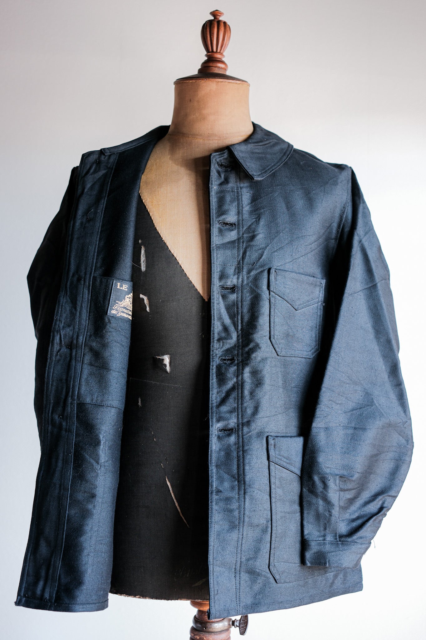 30's】French Vintage Black Moleskin Work Jacket 