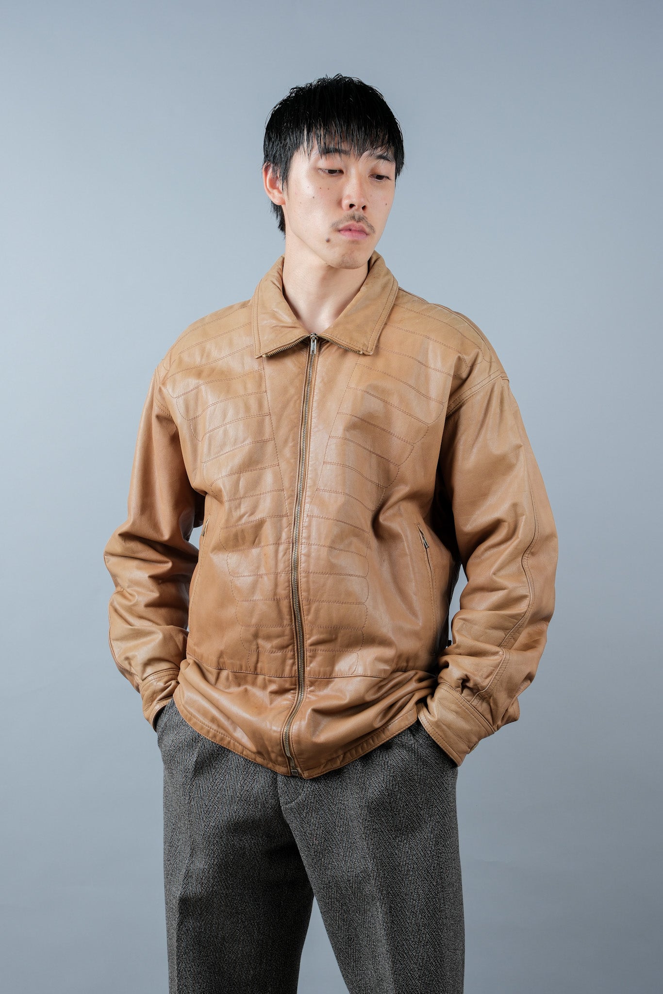 80's】Old GIORGIO ARMANI Zip Up Leather Jacket Size.46