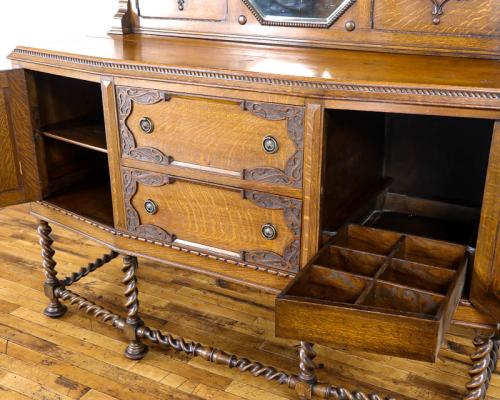 イギリスアンティーク ミラーバックサイドボード 収納家具 オーク材