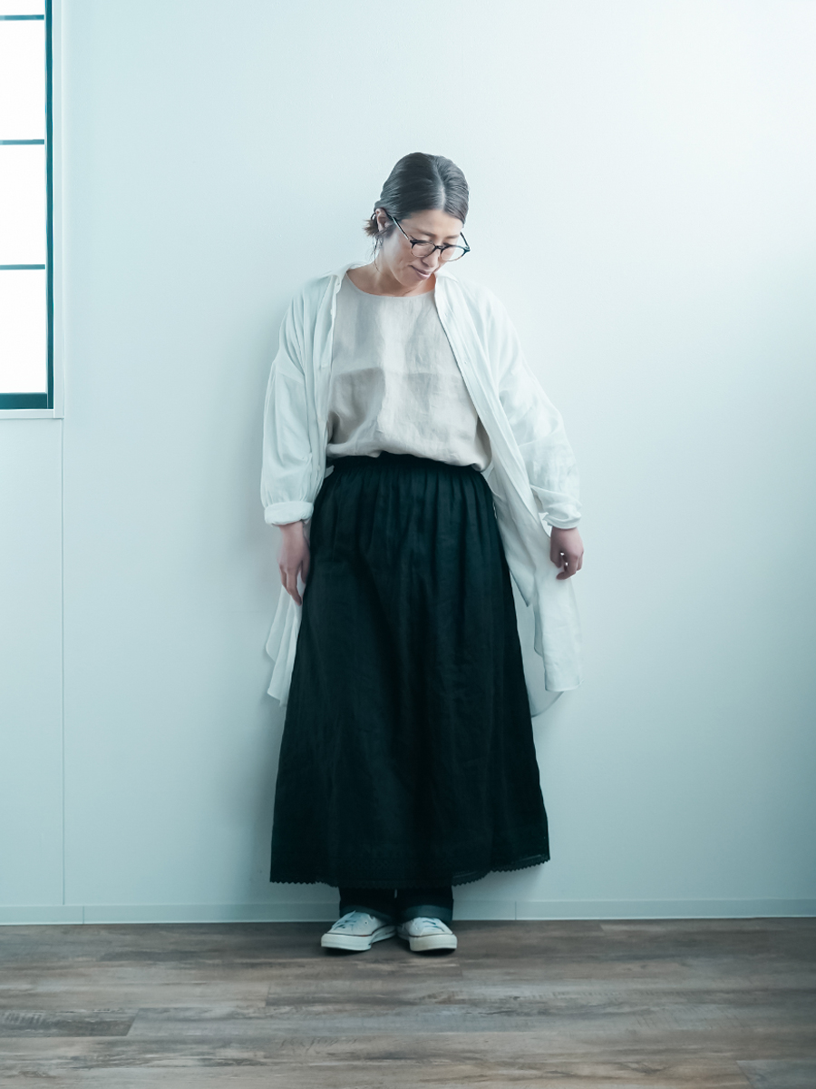 リネンスカート】 重ね穿きの救世主 レースペチスカート ／ 黒色 p002c