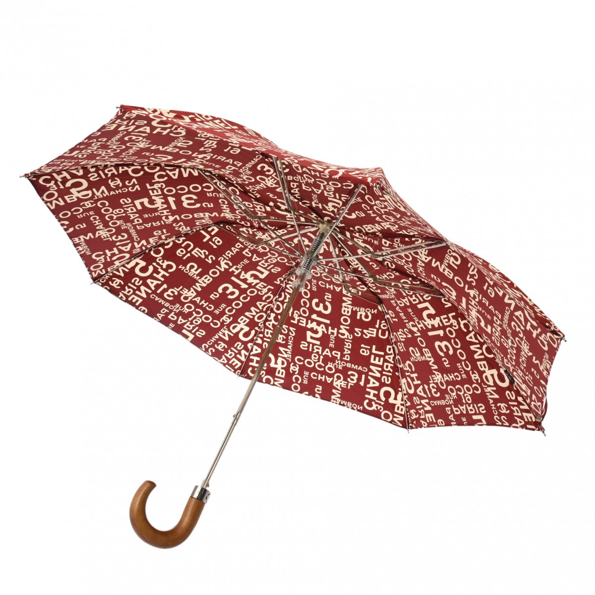 シャネル バイシー 折りたたみ傘 レッド コットン/ウッド レディース