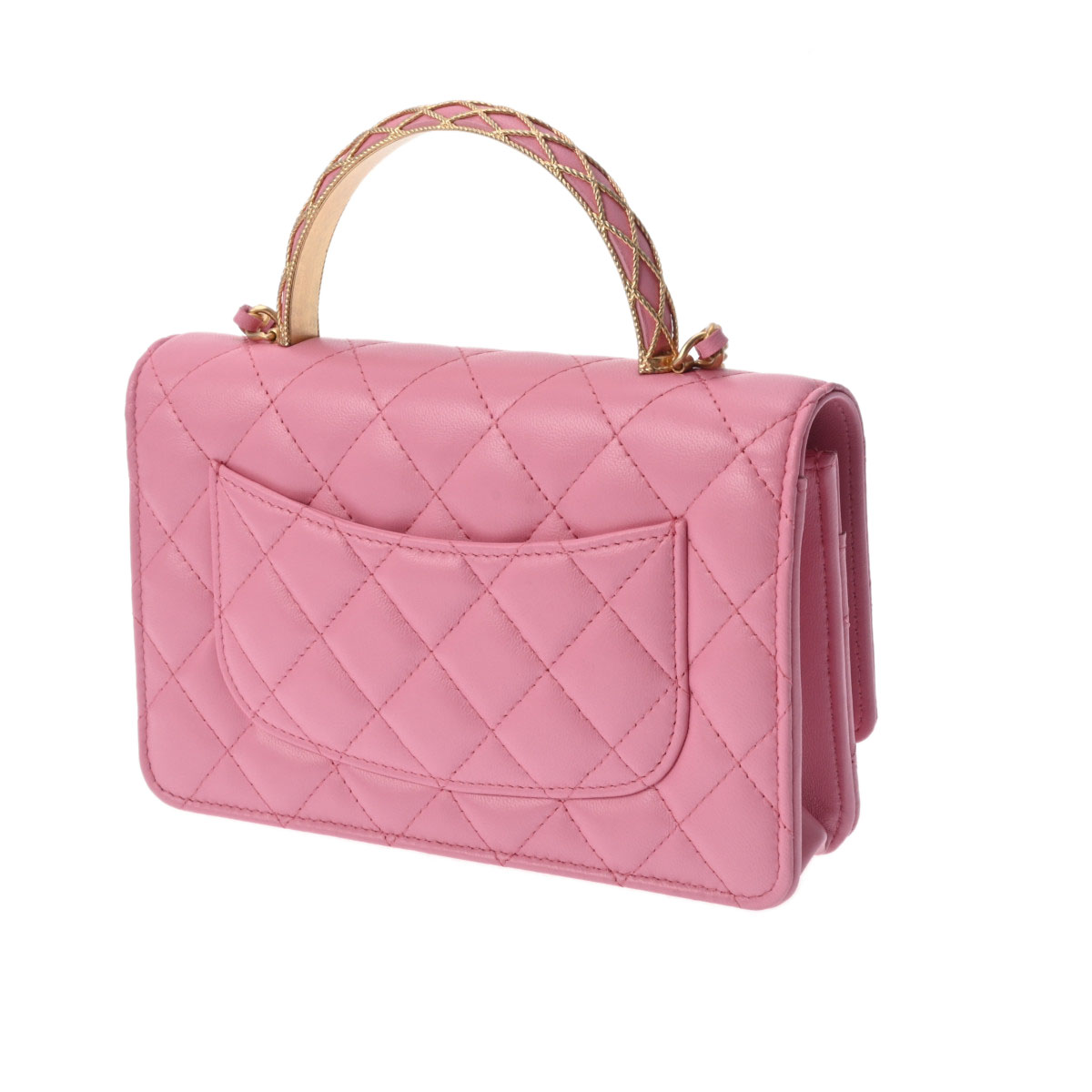 シャネル マトラッセ トップハンドル チェーンウォレット ピンク