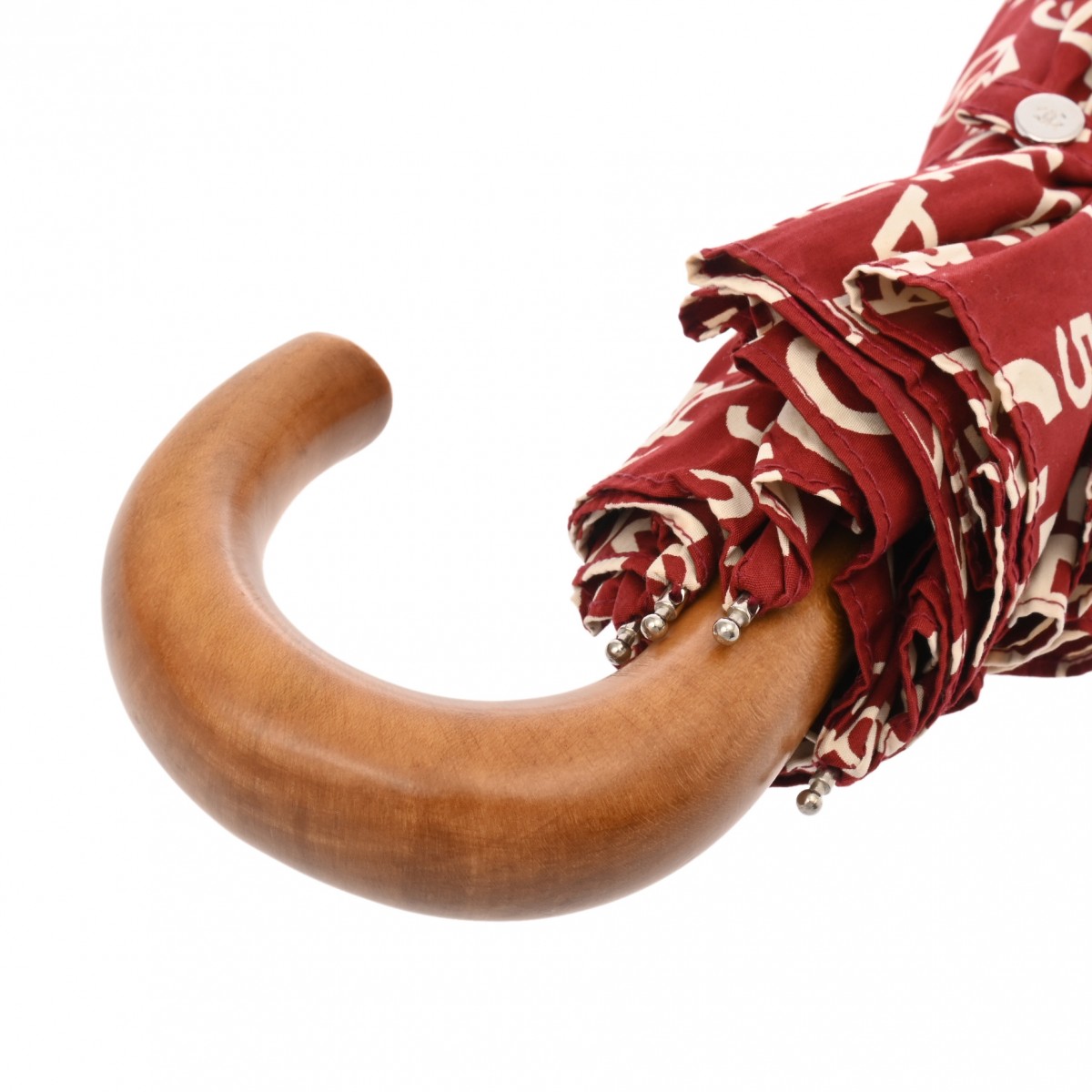 シャネル バイシー 折りたたみ傘 レッド コットン/ウッド レディース