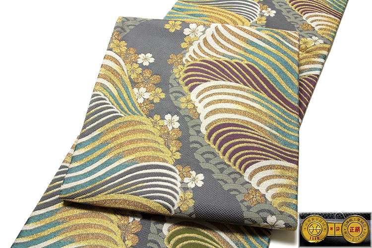 京都西陣織「田原良織物KK謹製」 長尺 ロングデザイン 8尺紋 正絹 袋帯