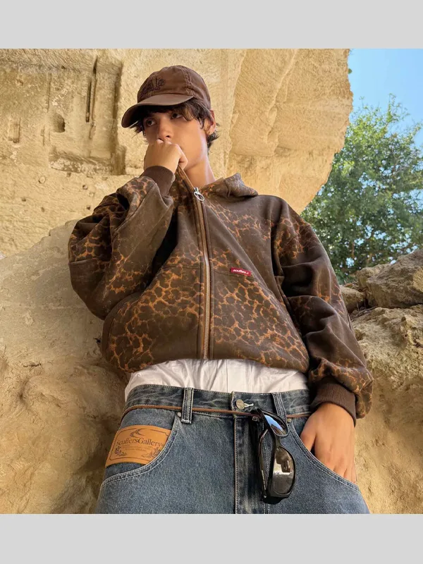 Buy Scuffers Leopard Hoodie | Scff Leopard Zipper Hoodie