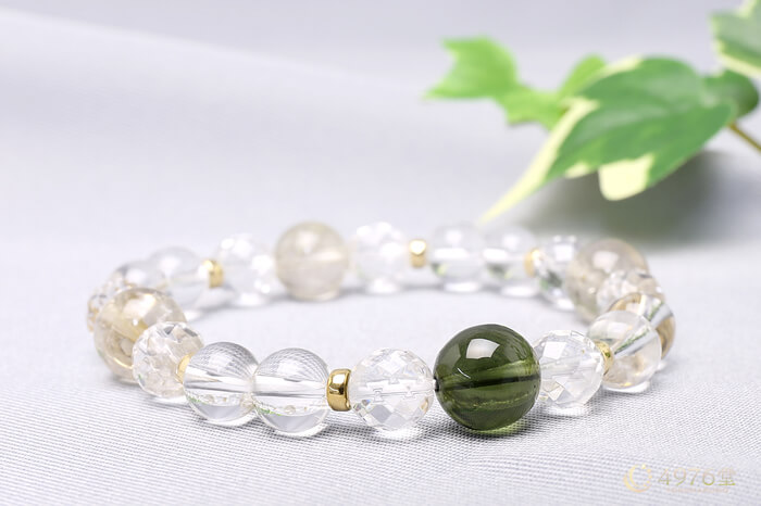 モルダバイト・ルチルクォーツ・水晶 ブレスレット ｜ 天然石通販の4976堂