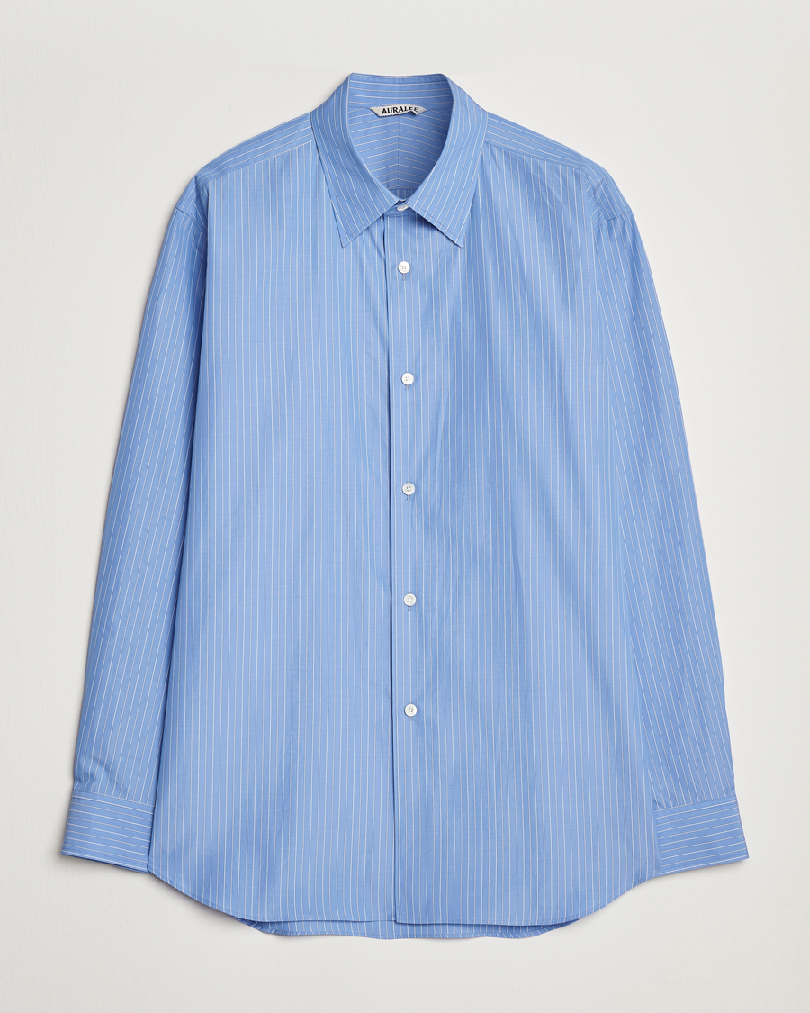 Auralee Suvin Cloth Striped Shirt Sax Blue at CareOfCarl.com