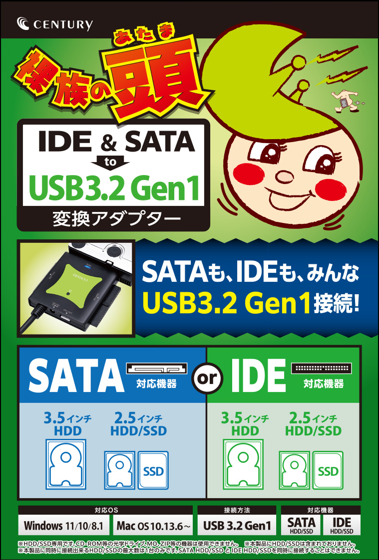 裸族の頭 IDE＋SATA USB3.2 Gen1 (CRAISU3S6G2) SATA・IDE→USB3.0変換