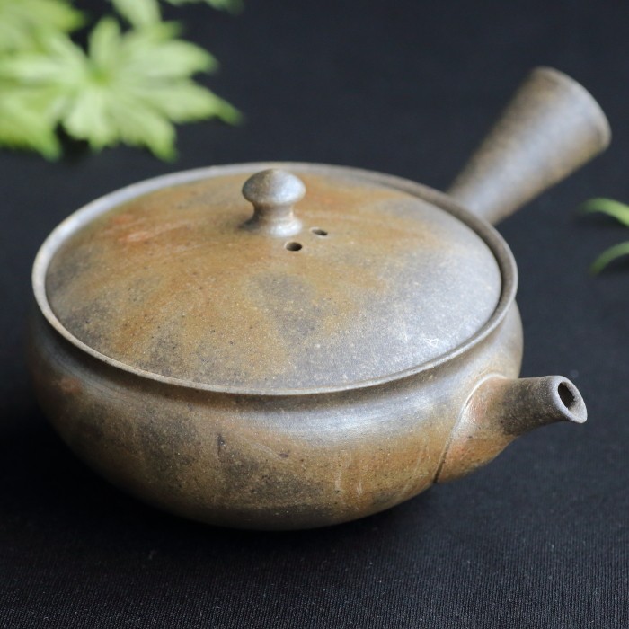 名匠水野陽景 窯変焼〆ひだすき急須 常滑焼高級煎茶器 満容量230ml 桐箱