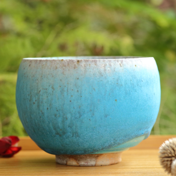 山田想 青茶盌 窯しずく 登り窯焼成 作家もの茶陶 茶道 茶の湯 薪窯 桐箱