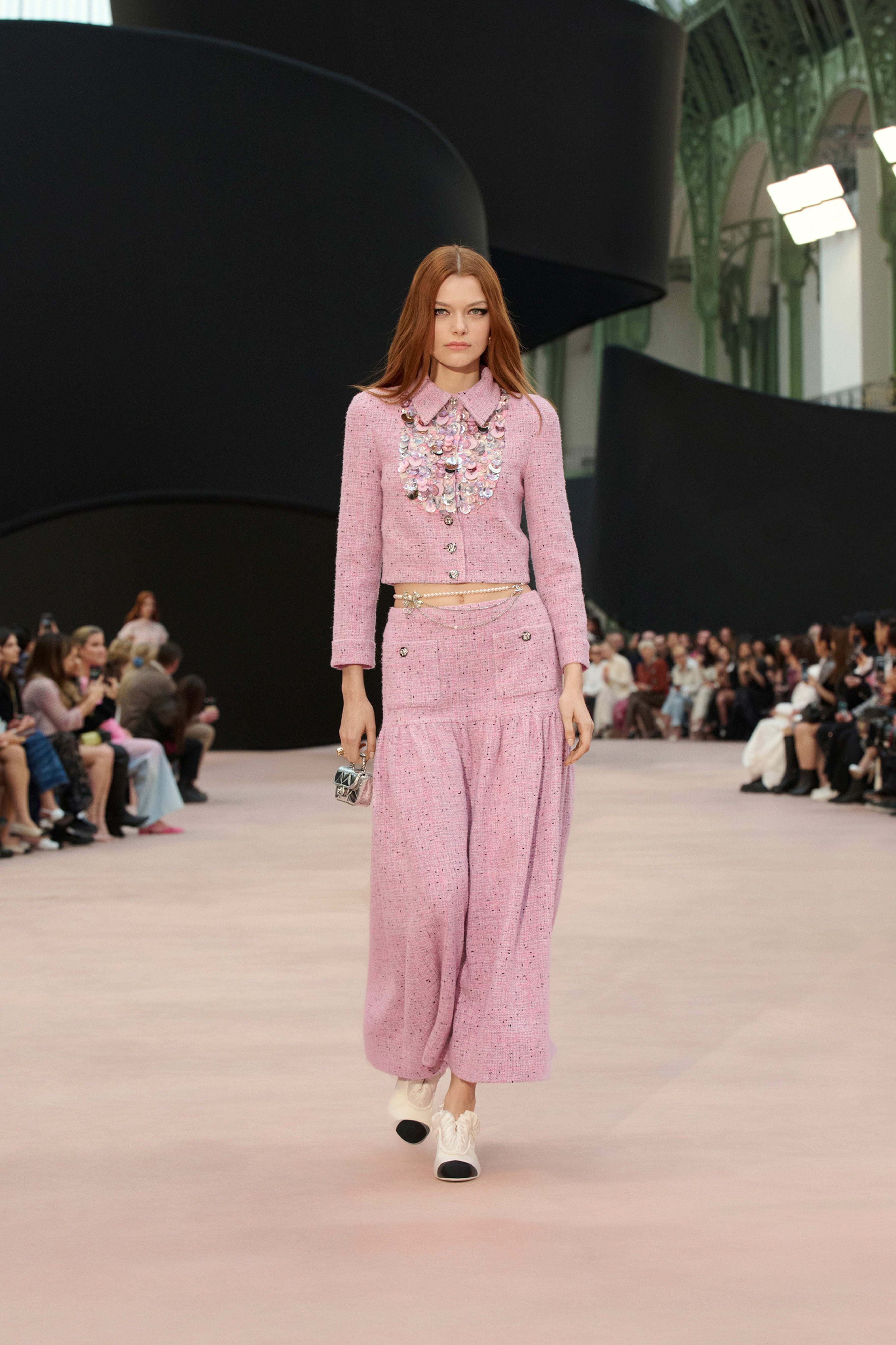 ロング スカート - ツイード、ピンク、ブラック & ホワイト