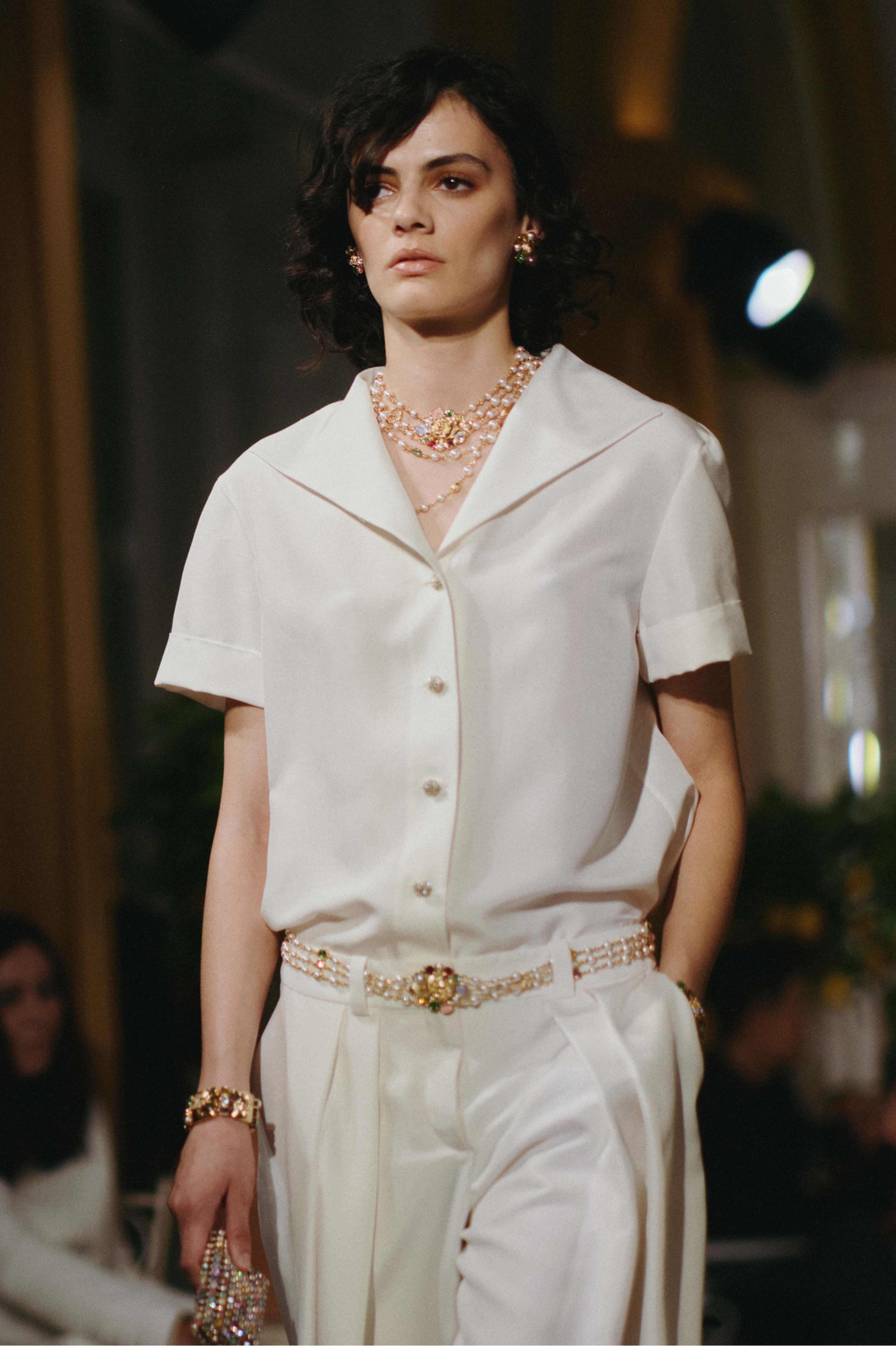 Short-sleeved shirt - Silk canvas, ivory — Fashion | CHANEL