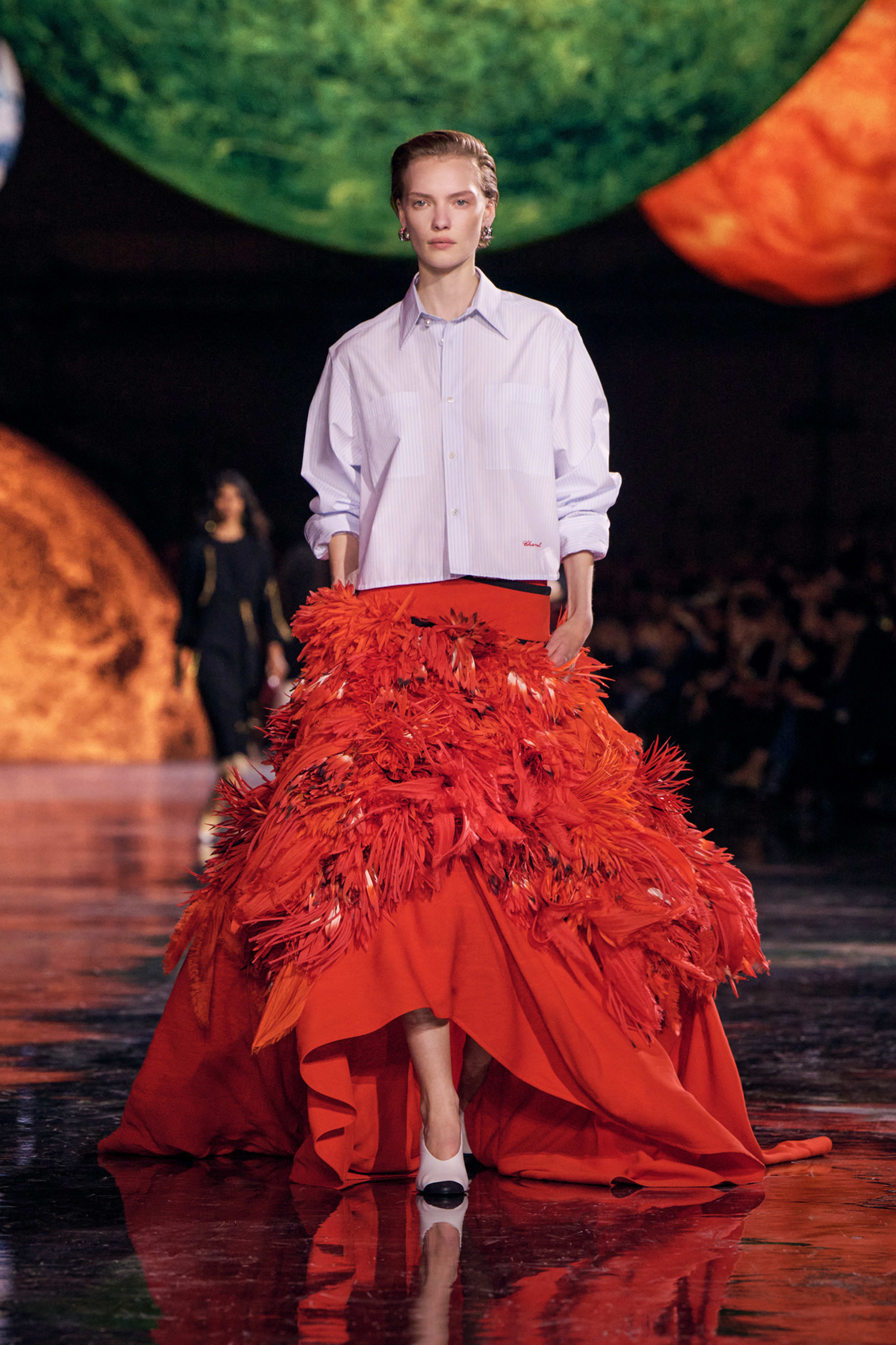 ロングスリーブ シャツ - コットン ポプリン、ブルー & ホワイト