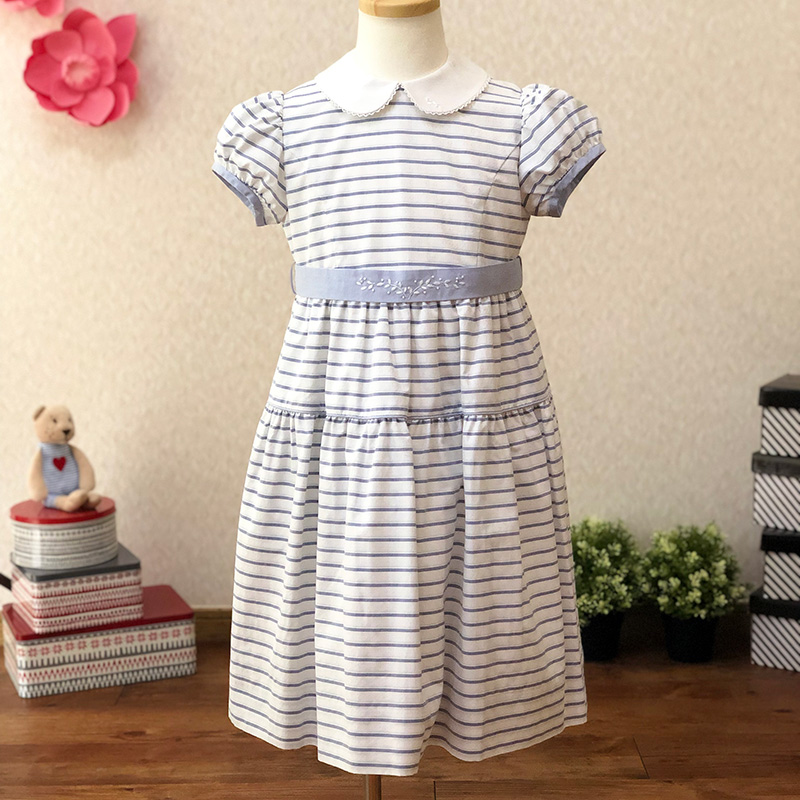 ファミリア サックスブルーのボーダー柄半袖ワンピース 120 / ブランド