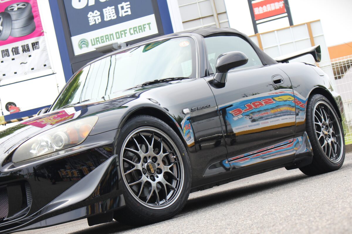 S2000(AP2)軽量鍛造ホイールBBS”RG-R”前後異径サイズでツライチ装着