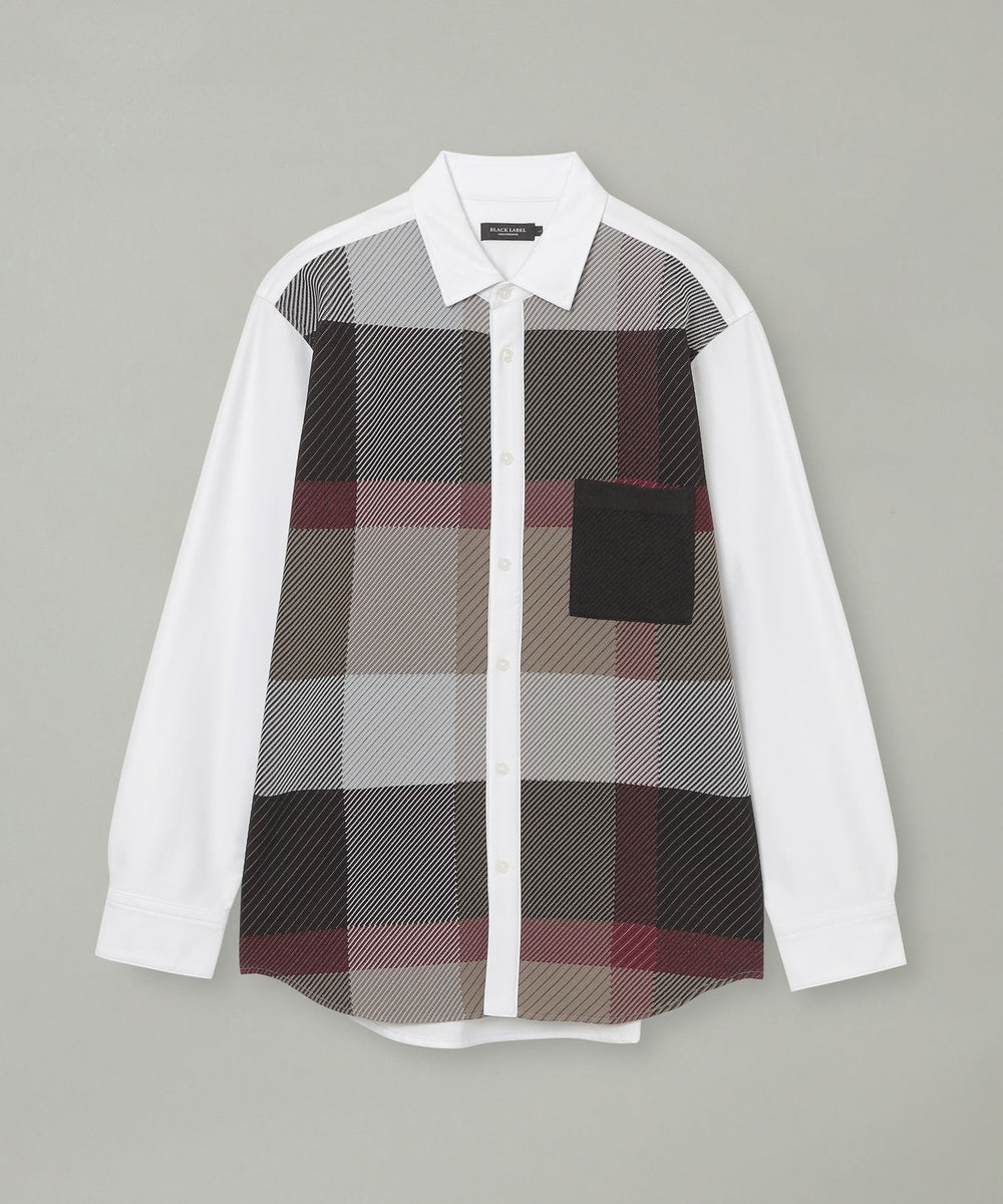 パネルチェックニットドッキングシャツ（カジュアルシャツ）｜BLACK