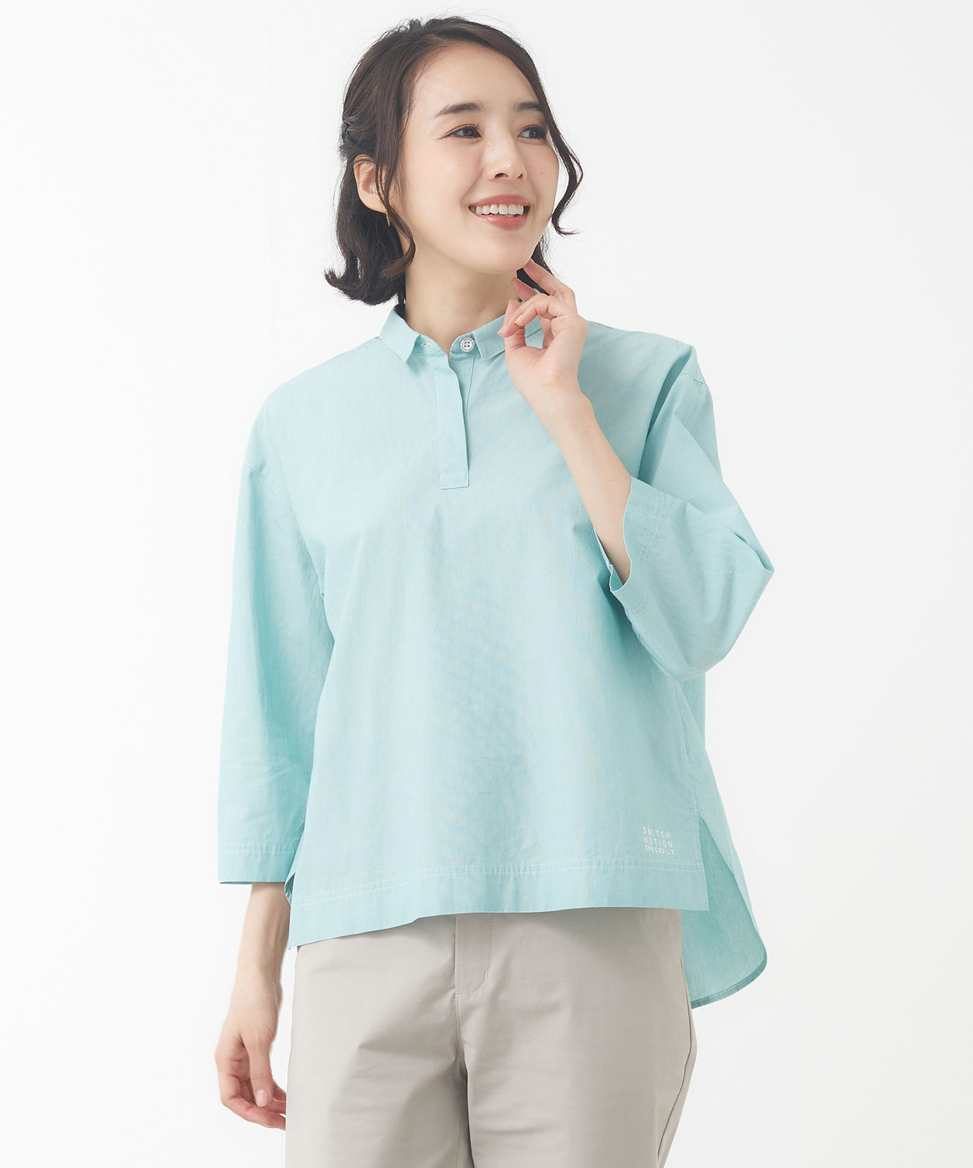 レディース スノーコットン バックタック 七分袖ブラウス【接触冷感