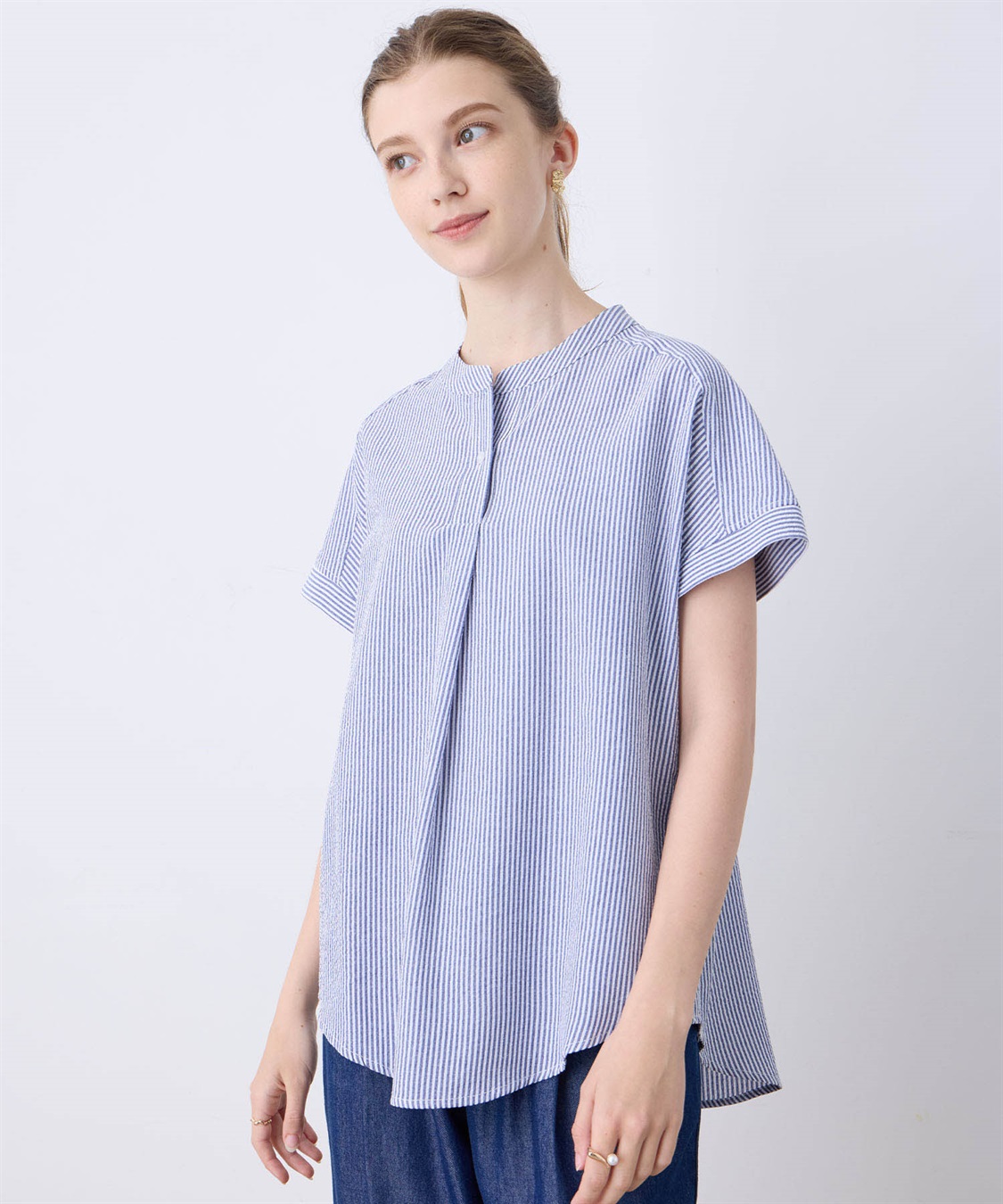 スキッパーサッカーブラウス LE SOUK HOLIDAY｜クロスプラス公式通販サイト