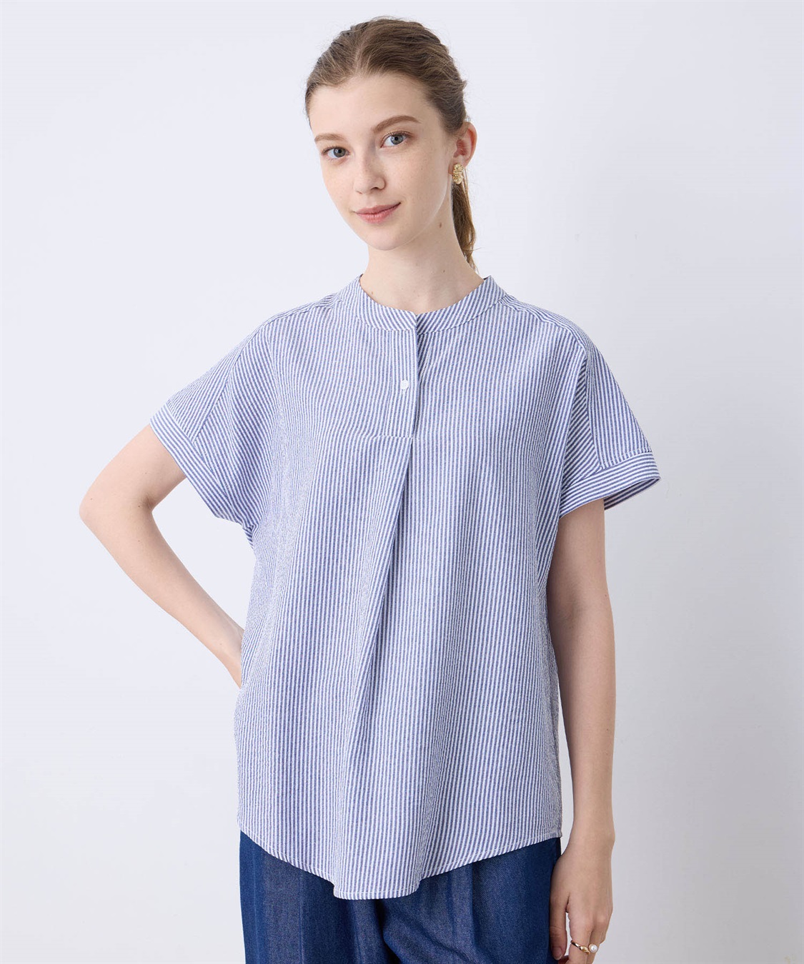 スキッパーサッカーブラウス LE SOUK HOLIDAY｜クロスプラス公式通販サイト