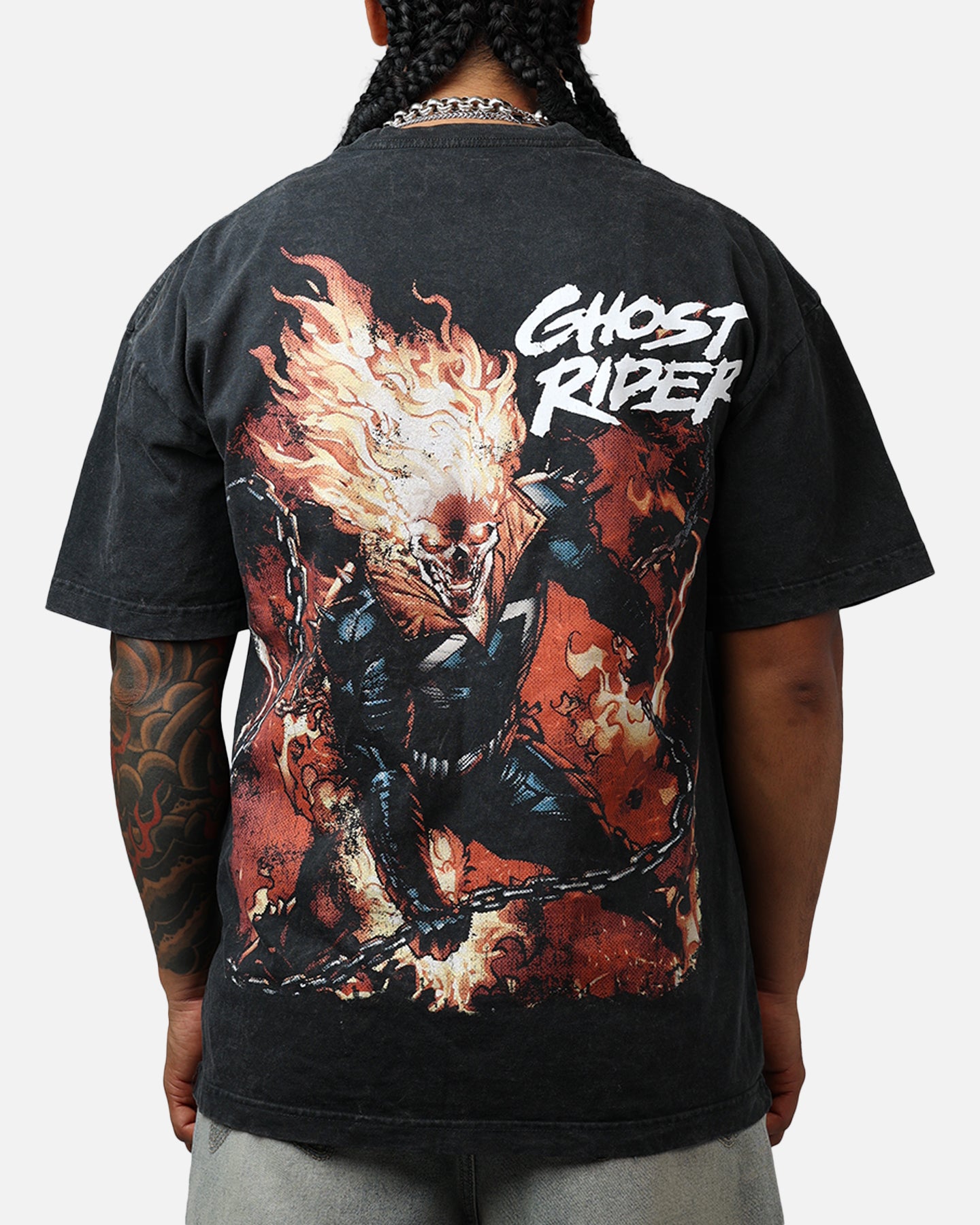 73Studio Marvel Ghost Rider Fire Vintage T-Shirt Black Acidwash