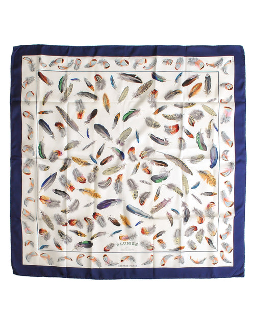 Hermès Vintage Plumes par Henri de Linarès Feather Print Silk