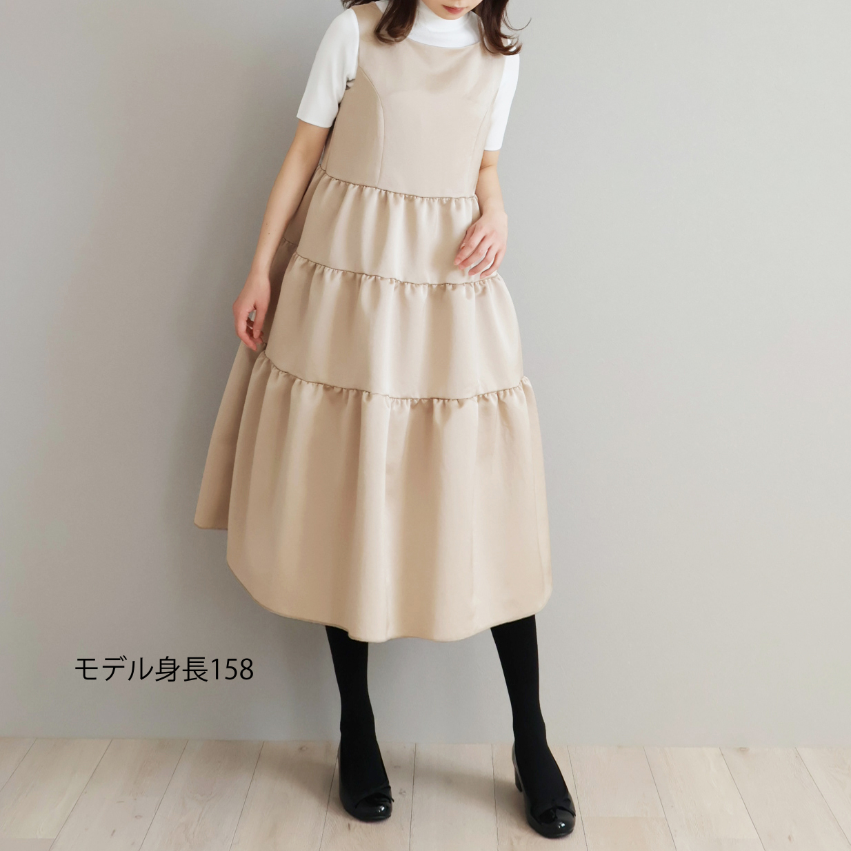 ワッシャーマットサテン ティアードワンピース【JM2335BD】 商品詳細