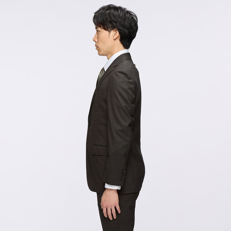 洗える ウールブレンドジャケット こげ茶 LES MUES スリム