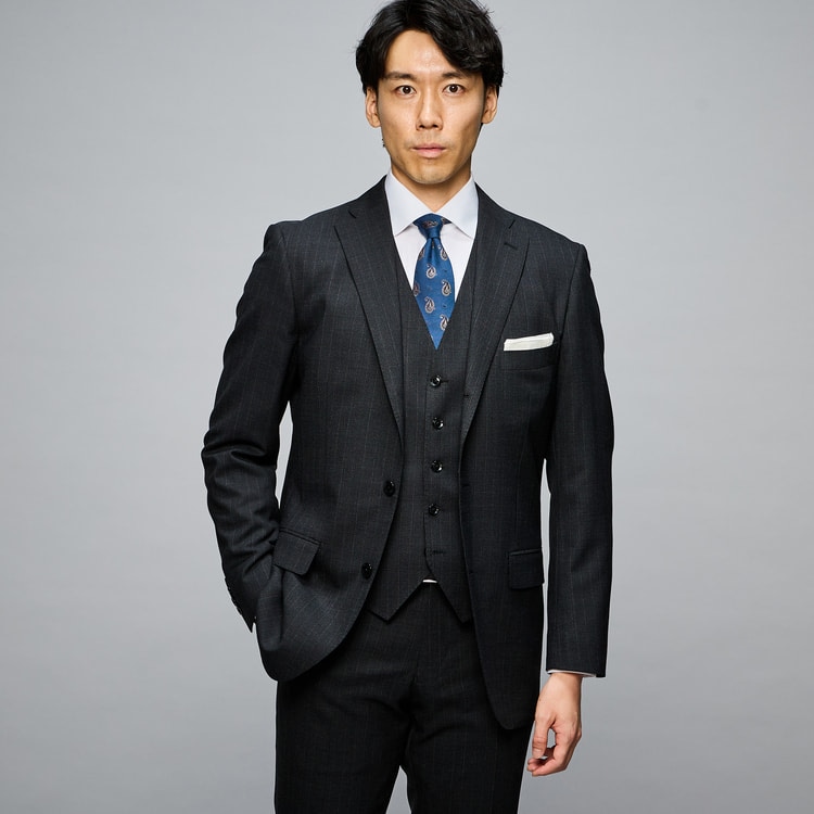 コンフォートスーツ 段返り3つボタン スリーピース チャコールグレー