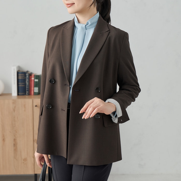 TRストレッチ ダブルジャケット ブラウンチェック セットアップ着用可