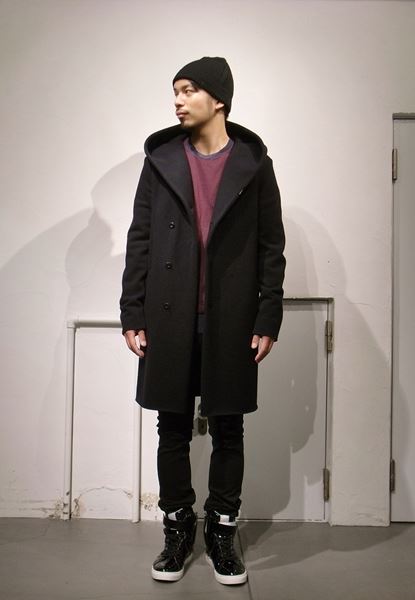 KAZUYUKI KUMAGAI カシミヤ混ストレッチメルトン フーデッドコート