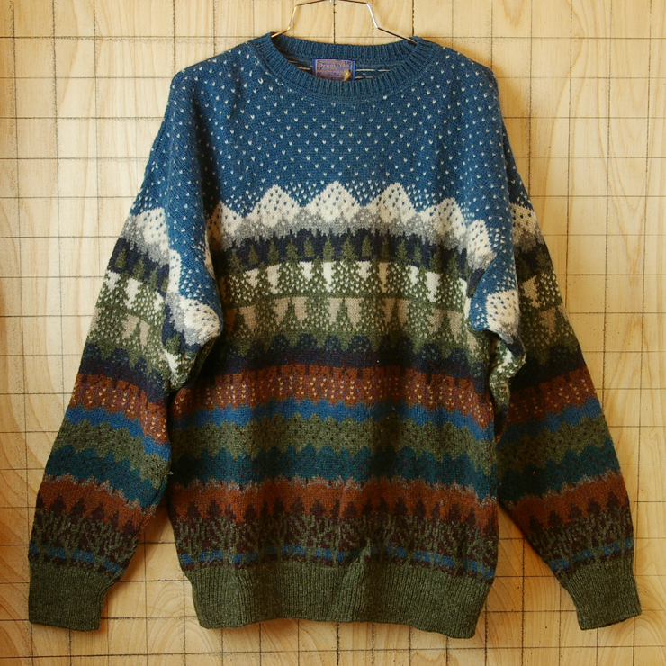 usa製古着ペンドルトンLOBOバージンウール100%総柄(雪景色)ニット