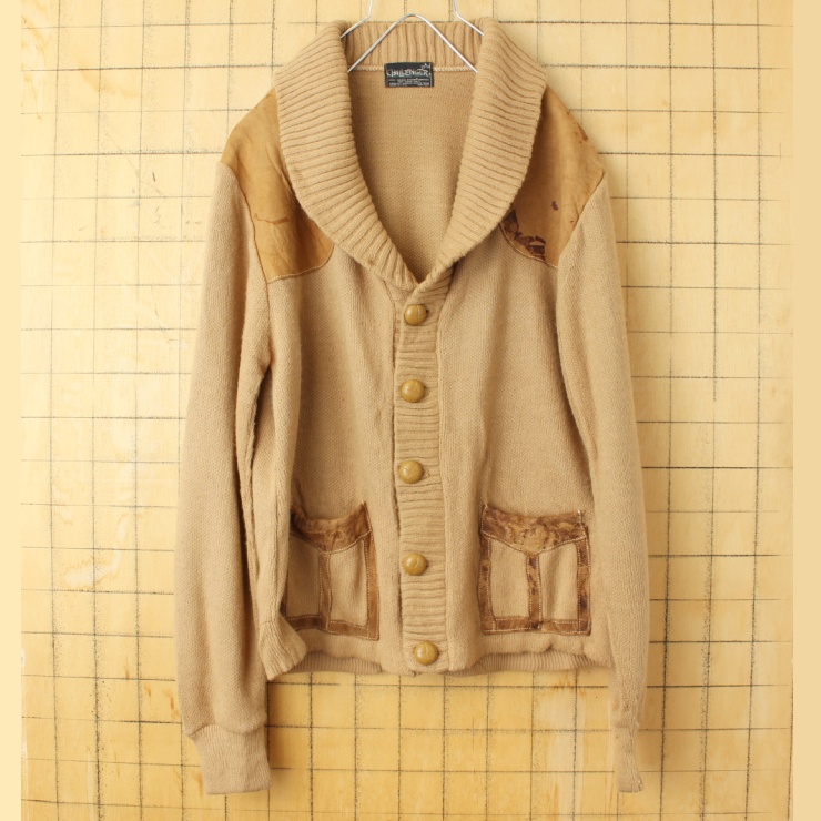 70s 80s USA製 CHALLENGER アクリルニット スウェード レザー ショール