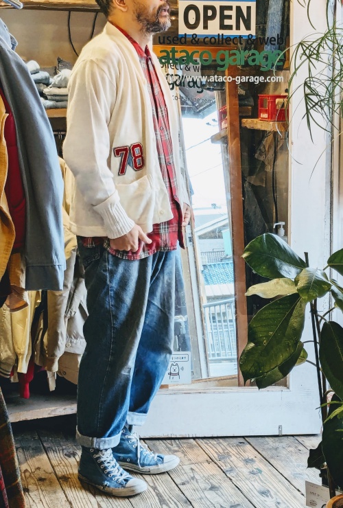 60s 70s USA SAND KNIT レタード カーディガン ホワイト メンズML相当