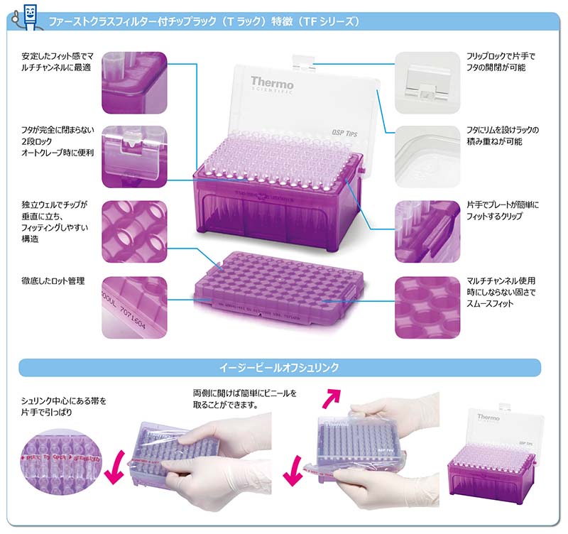BM - ファーストクラスフィルター付チップ -200μl ラック: ピペット