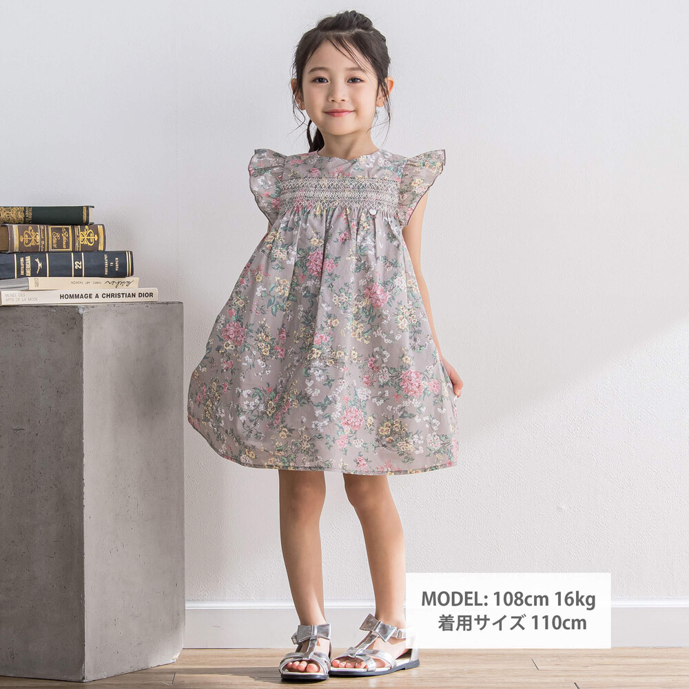 花柄スモッキングワンピース(95~150cm)(95cm パープル系): ワンピース