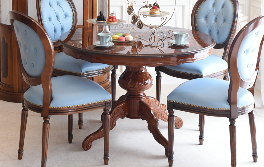 イタリア製 象嵌 ラウンド ダイニングテーブル 幅110cm | ロココ調家具